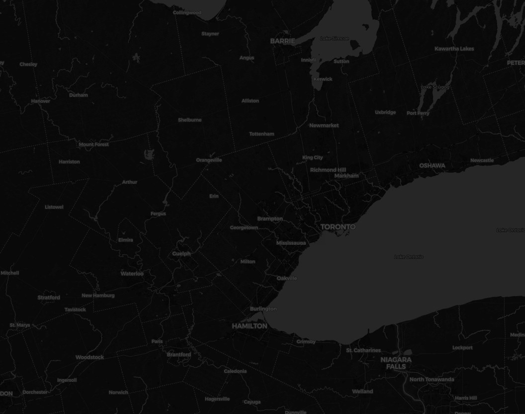 Map of Southern Ontario showing cities Dreamers Collective works in